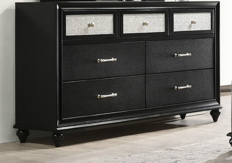 Dresser Black Shimmering Fronts Textured Panels Mixed Hardware