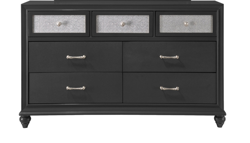 Dresser, Black Two Toned with Shimmering Top Drawers and Bun Feet