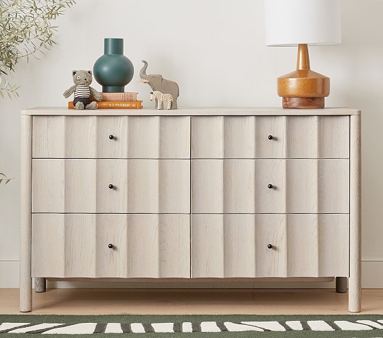 Dresser Bleached Bone Finish Scalloped Front Vertical Ribbing Modern