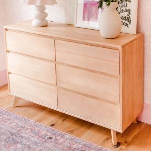 Dresser Blonde Finish Handleless Facade Tapered Legs Scandinavian