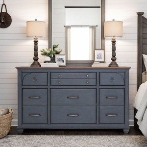 Dresser, Blue and Wood Contrast, Mixed Hardware Styles
