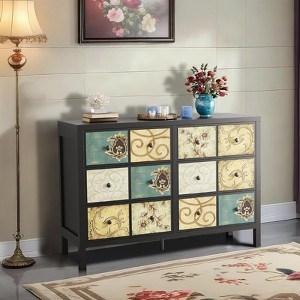 Dresser Bohemian Eclectic Retro Floral Patterns Twelve Panel Facade