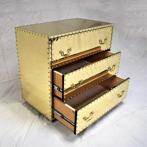 Dresser Brass Trunk Style with Nailhead Trim and Glossy Finish