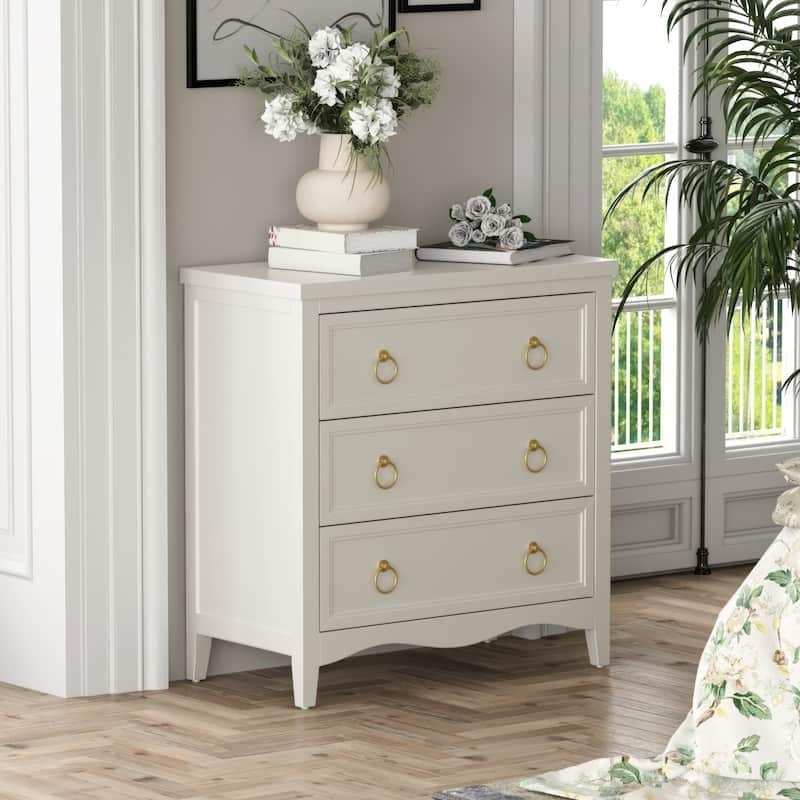 Dresser, Bronze Ring Pulls, Scalloped Base Apron, White Finish