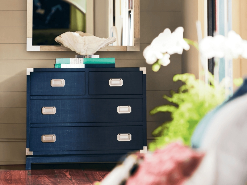 Dresser Campaign Hardware with Textured Finish, Navy Blue Nautical Style