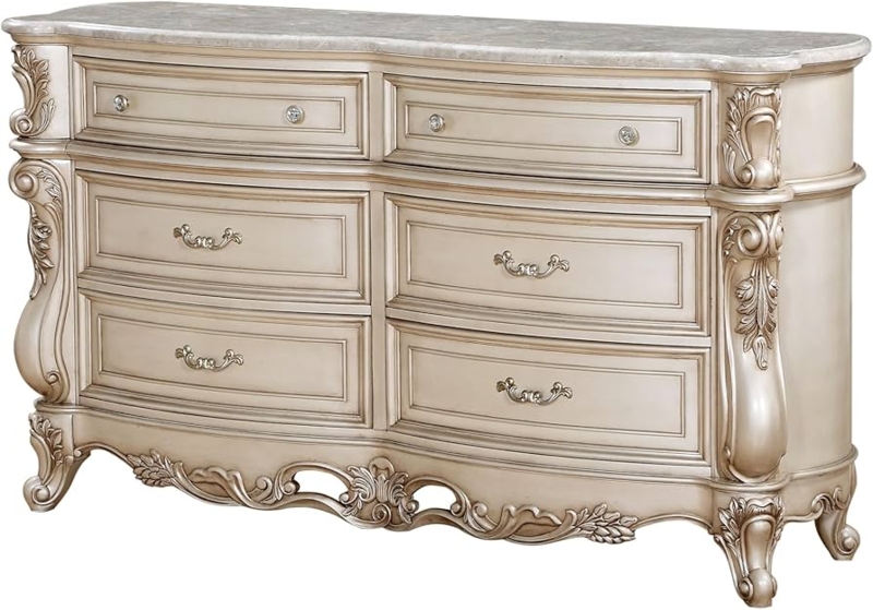 Dresser Champagne Double with Serpentine Front and Stone-Like Top