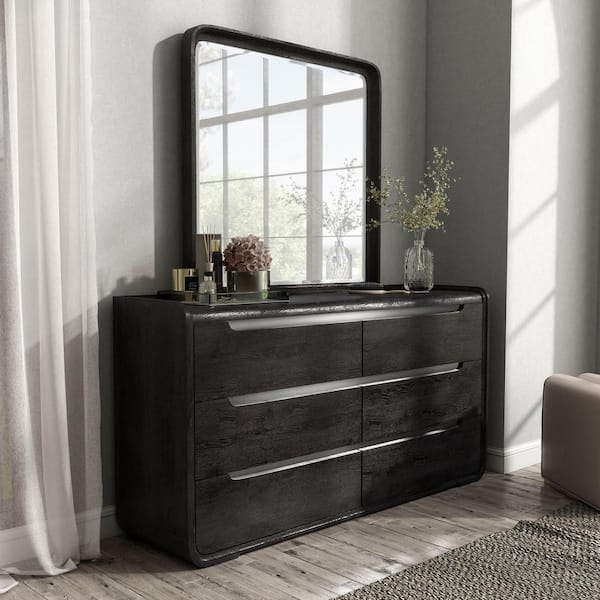 Dresser Charcoal Black Rounded Corners Nickel Pulls Contemporary Style