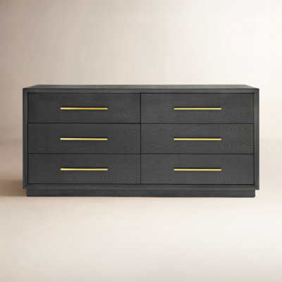 Dresser Charcoal Six Drawer Plinth Base Slim Brass Pulls
