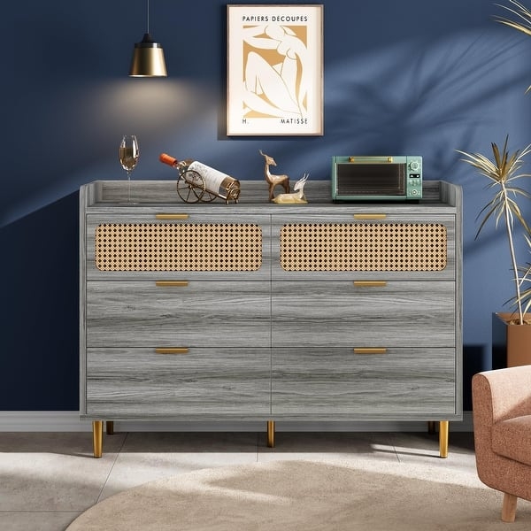 Dresser: Charcoal Wood Grain, Cane Inserts, Railed Top.