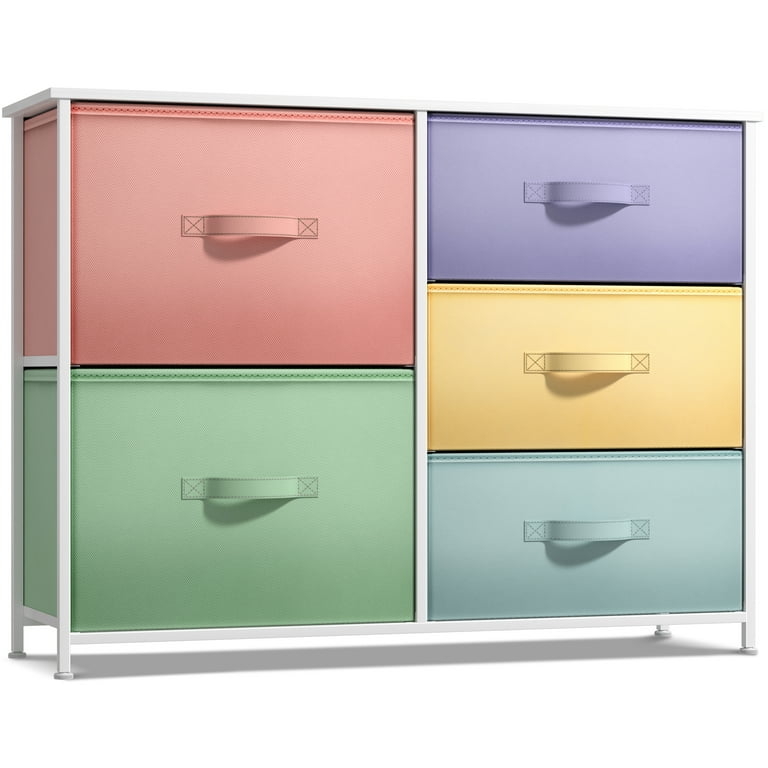 Dresser Chest Modern Asymmetrical Layout Pastel Fabric Drawers White