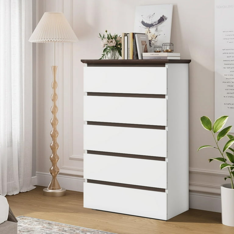 Dresser Chest Modern Two Tone White Dark Frame Recessed