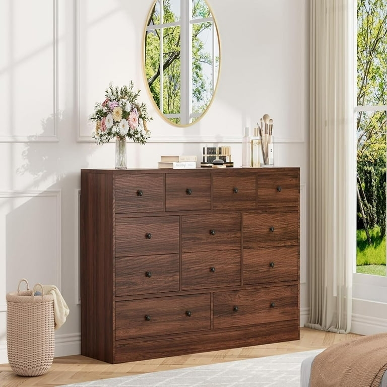 Dresser Chest Multi Size Drawers Dark Brown Wood Traditional Style