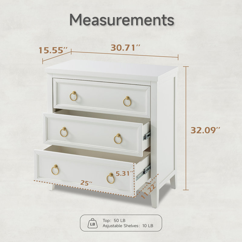 Dresser Chest White Farmhouse Bronze Ring Pulls