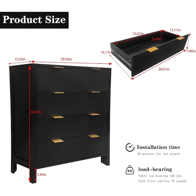 Dresser Compact Vertical Fluted Fronts Black and Gold Contrast