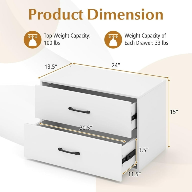 Dresser: Compact White Two Drawer Unit High Contrast Black Handles