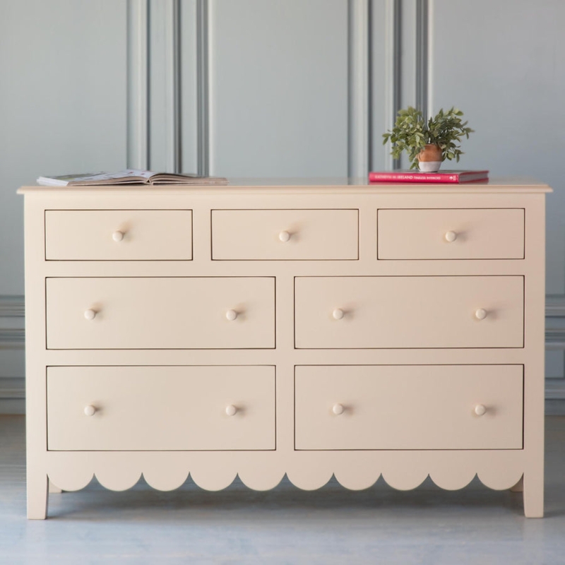 Dresser Cream Scalloped Apron Seven Drawers Cottagecore Style