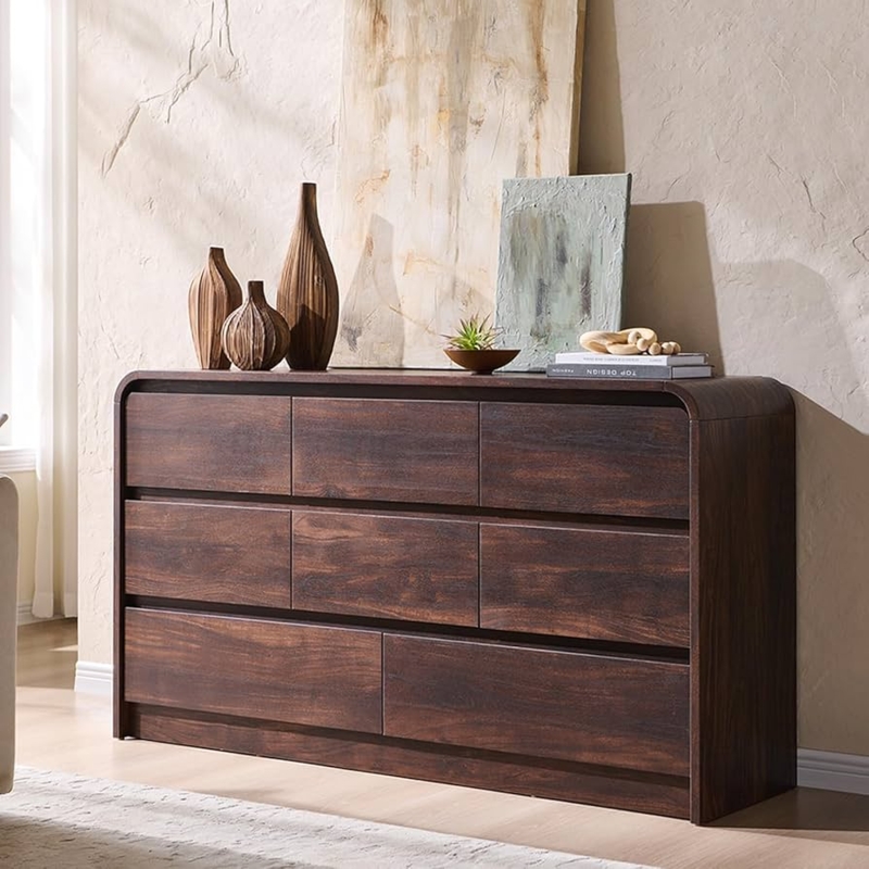 Dresser: Curved Profile Design, Dark Brown, Handle-Free