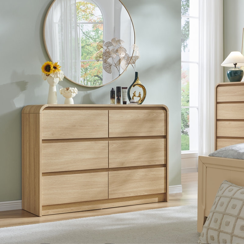 Dresser Curved Profile Handleless Design Blonde Wood Finish Minimalist