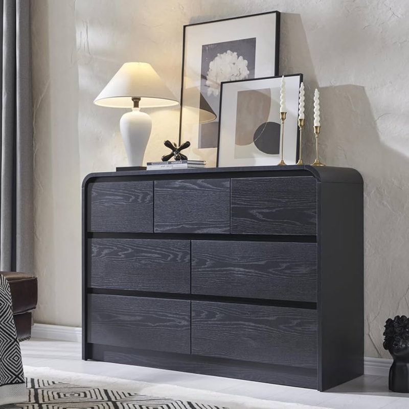 Dresser Curved Profile Wood Grain Texture Charcoal Waterfall Edge