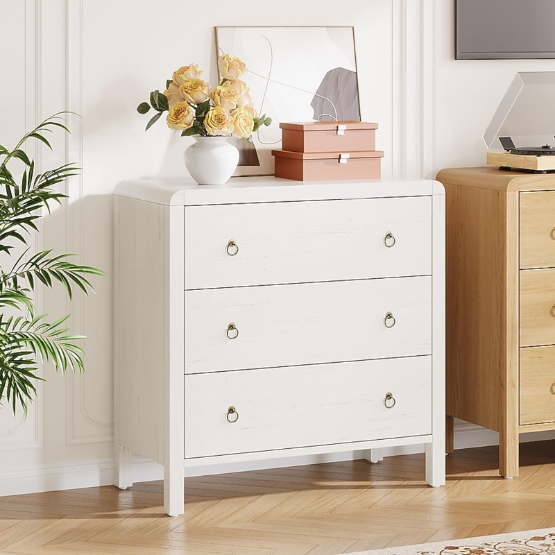 Dresser Curved Top Frame Whitewashed Ring Pulls Transitional Style