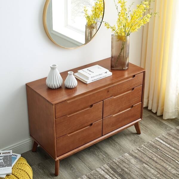 Dresser Cutout Pulls Acorn Finish Mid Century Modern Bedroom Storage