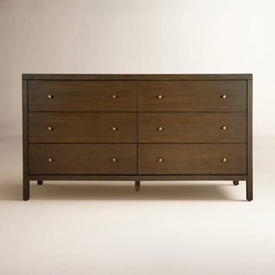 Dresser Dark Brown Wood Minimalist Gold Metal Knobs Low Profile