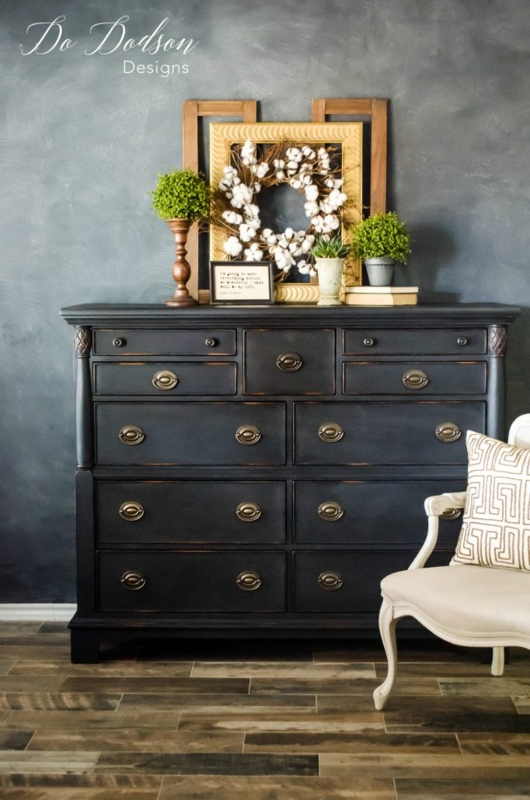 Dresser Dark Distressed Charcoal Twelve Drawer Layout