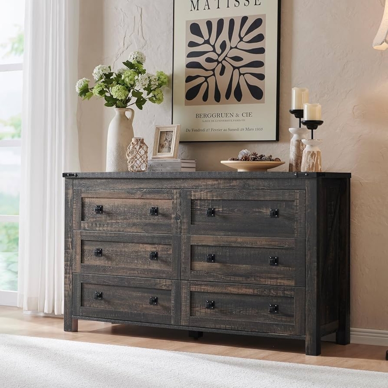 Dresser Dark Oak 6 Drawer with X-Brace Sides