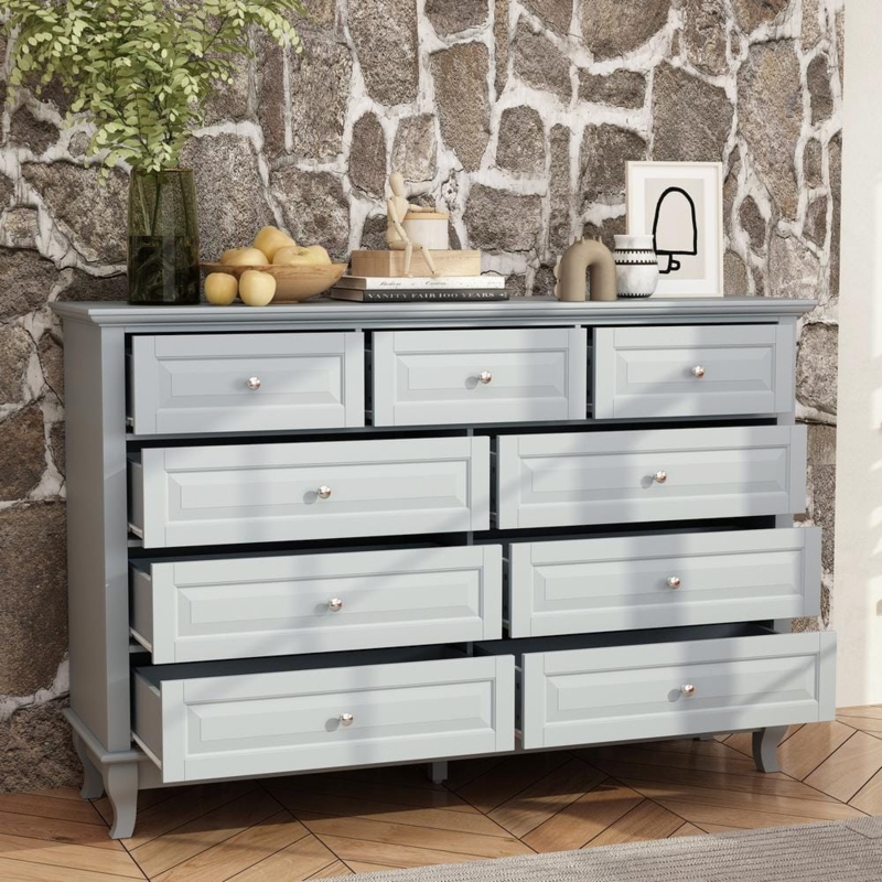 Dresser Dove Gray Finish with Nine Drawer Configuration