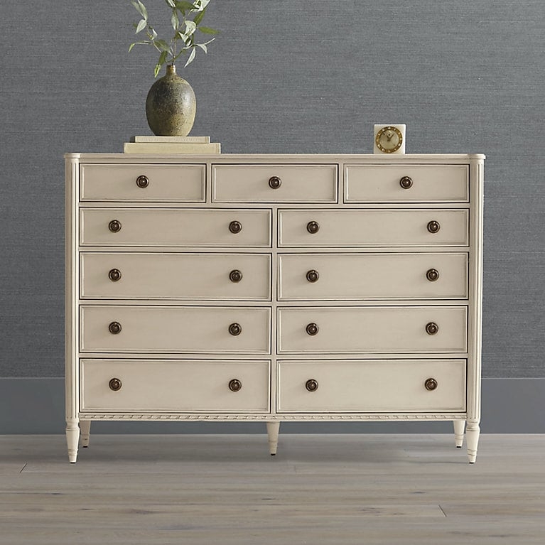 Dresser Elegant Off-White 11 Drawer Layout with Turned Legs