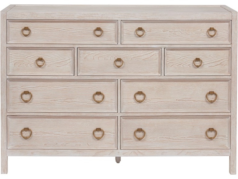 Dresser Eleven Drawers with Mitered Frame, Whitewashed Wood Coastal Storage