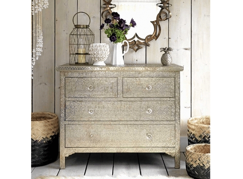 Dresser Embossed Metal Styling with Silver and Gold Floral Patterns