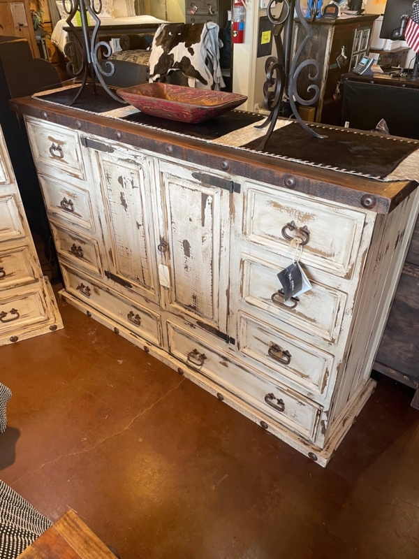 Dresser Extra Large Distressed Wood with Rivet Detailing