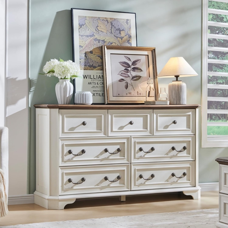 Dresser: Farmhouse Two-Tone Finish, Seven Molded Drawers