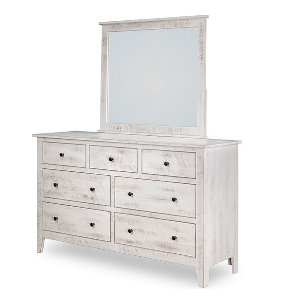 Dresser Farmhouse Whitewashed 7-Drawer with Attached Mirror