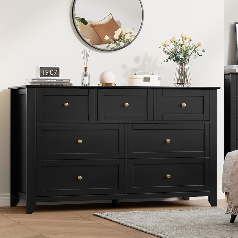 Dresser Featuring Shaker-Style Recessed Panels and Gold Metal Knobs