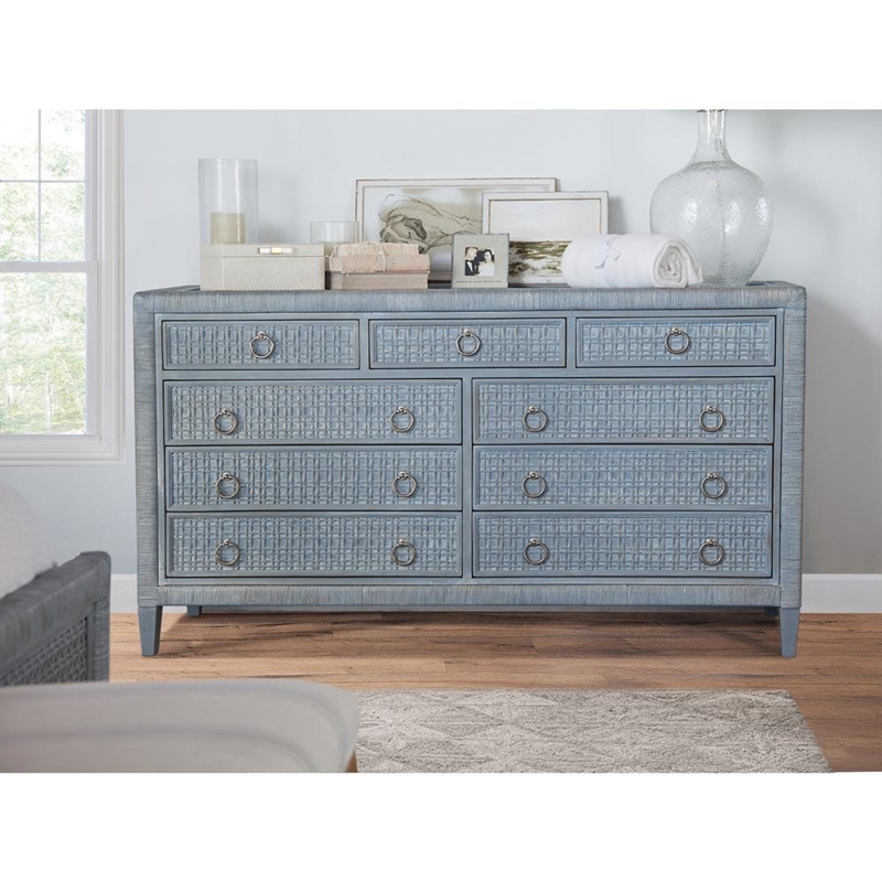 Dresser featuring Woven Rattan Texture, Light Blue Coastal Beach Storage