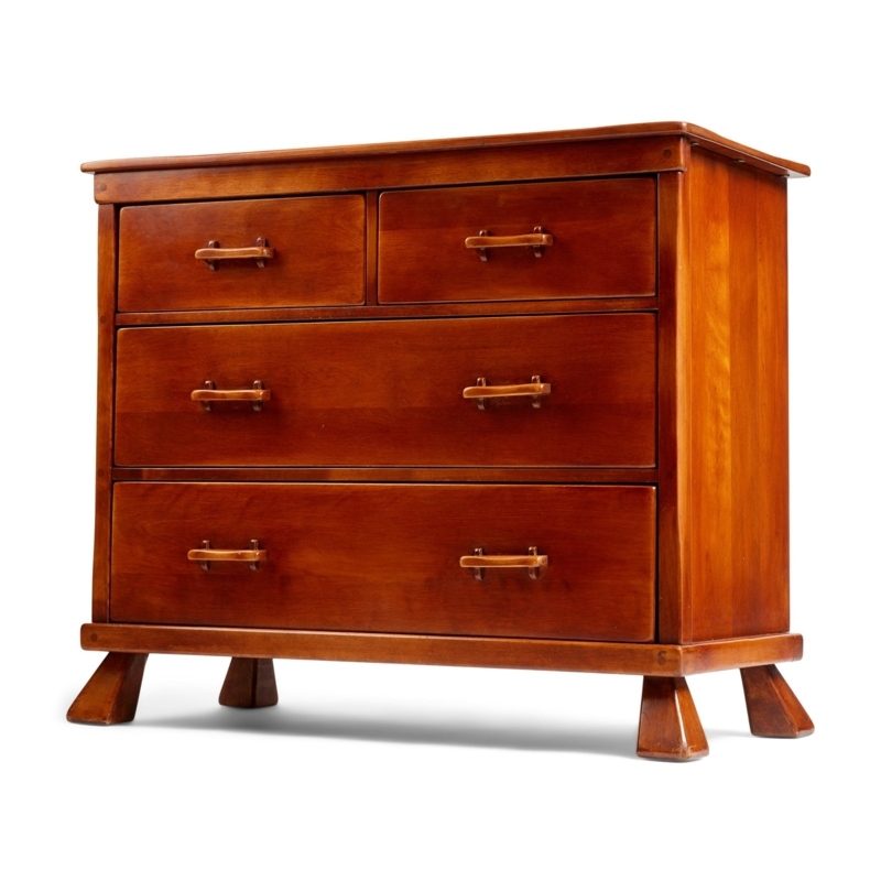 Dresser Flared Legs Horizontal Wood Pulls Amber Tone Sculptural Base