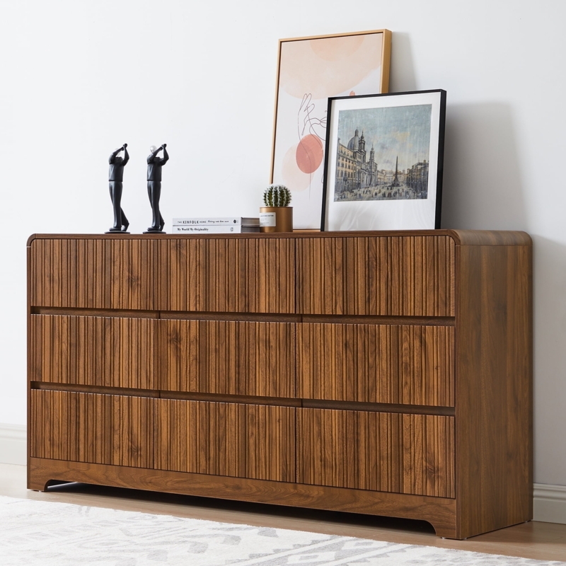 Dresser Fluted Drawer Fronts Rounded Top Edges Walnut Wood Furniture