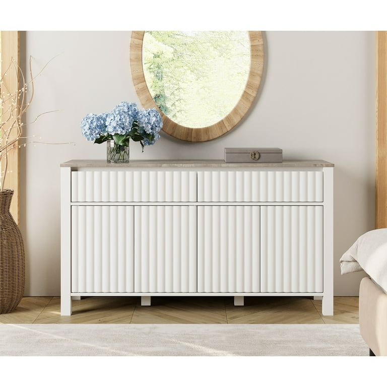 Dresser Fluted White Entryway Storage with Contrasting Top