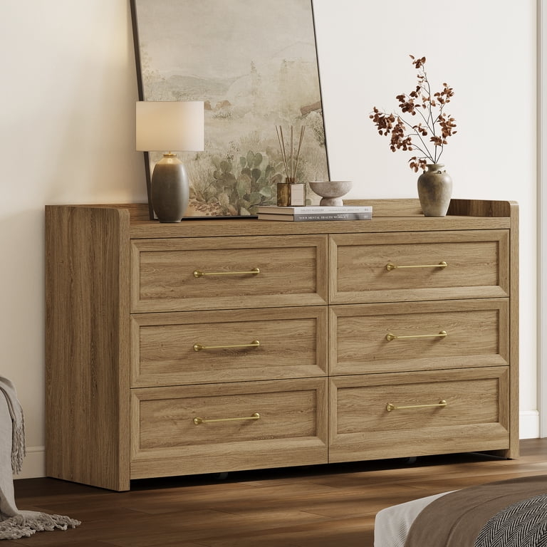 Dresser Framed Drawer Fronts Gold Bar Pulls Gallery Top Brown Oak