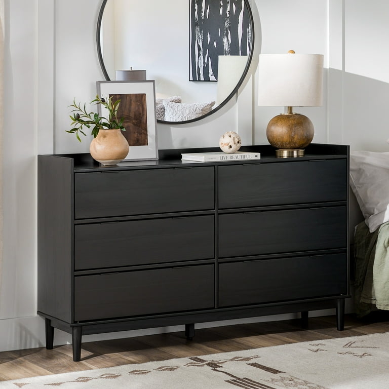 Dresser Gallery Top Matte Black Tapered Legs Modern Double Storage