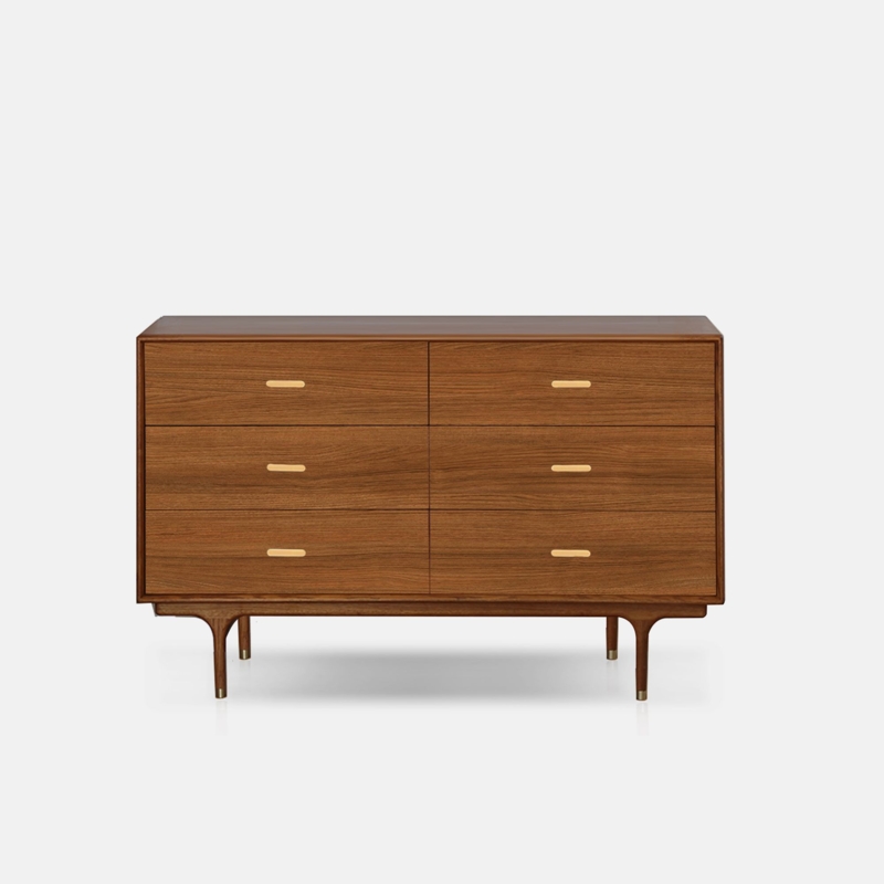 Dresser Gold Capped Legs Medium Brown Mid Century Horizontal Grain