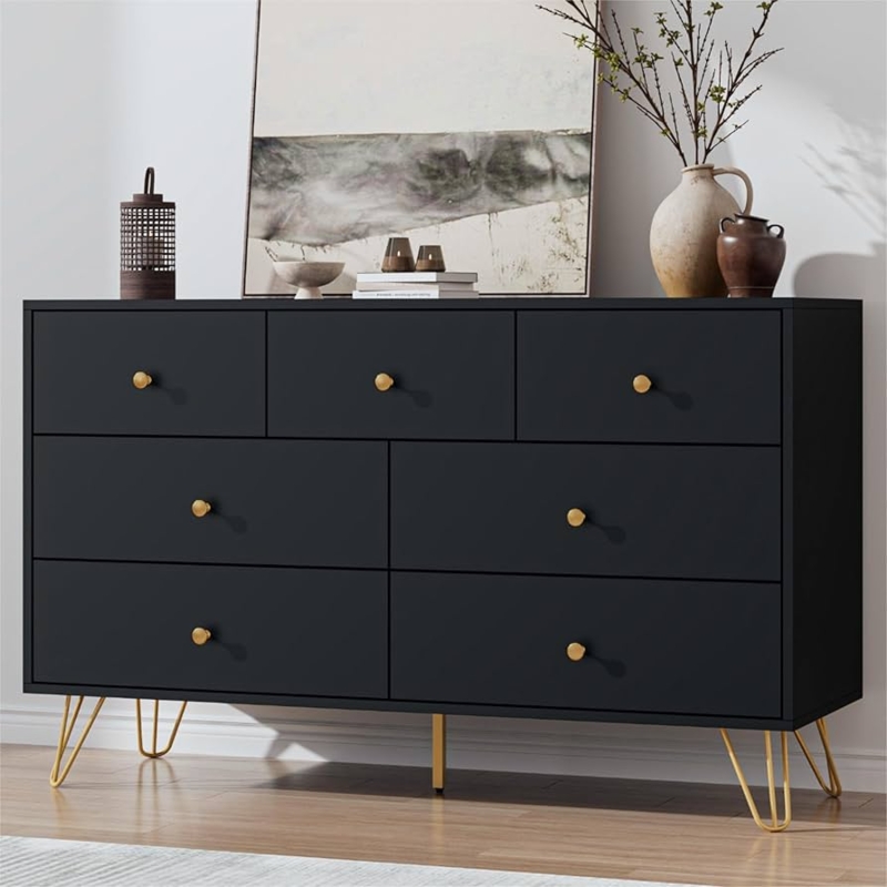 Dresser Gold Hairpin Legs Seven Drawer Configuration Matte Finish