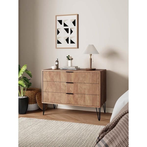 Dresser Golden Brown Wood Ribbed Front Hairpin Legs