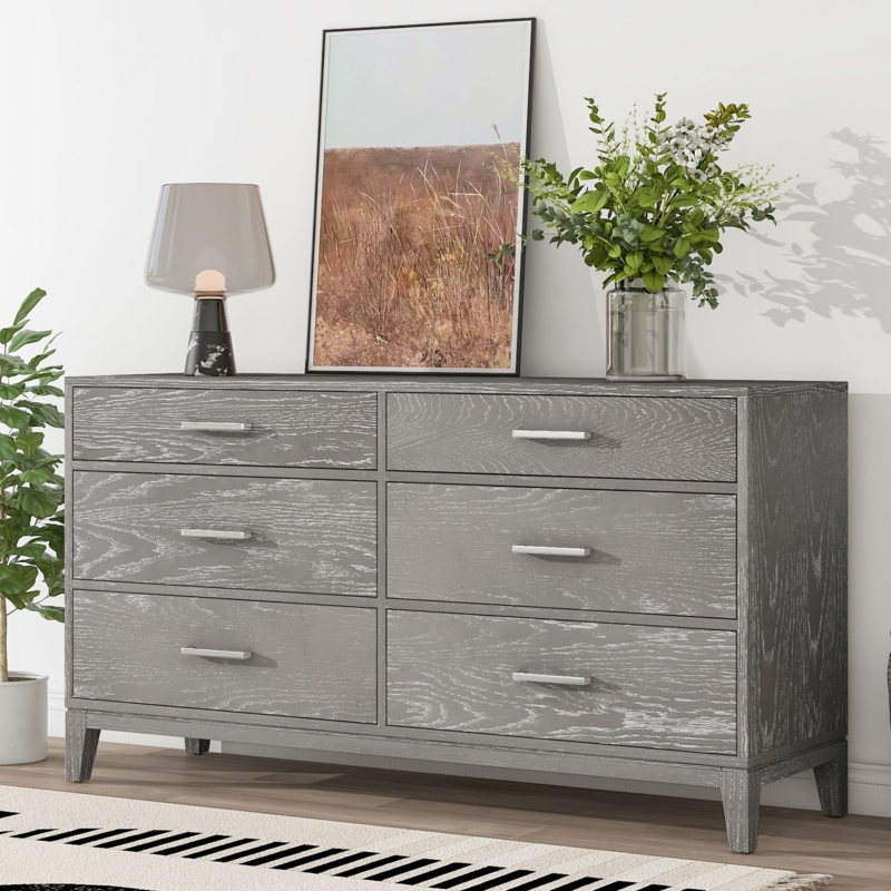 Dresser Grey Grain Finish with Silver Hardware Tapered Legs