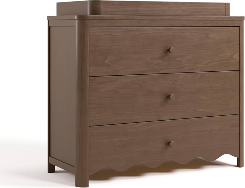 Dresser Hazelnut Brown 3 Drawer Scalloped Apron Nursery Changing