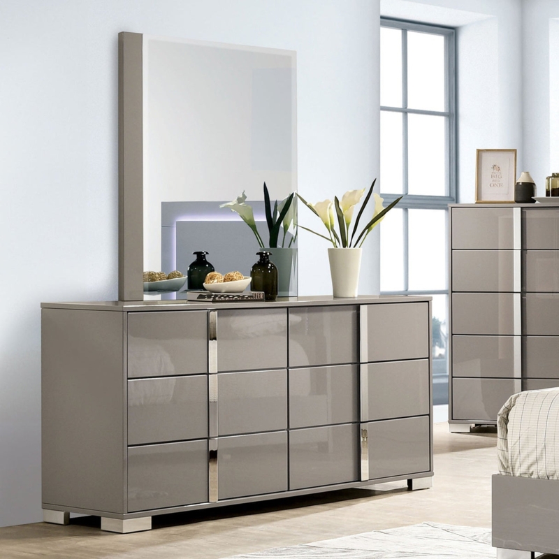 Dresser High Gloss Finish with Vertical Chrome Accents, Modern Style