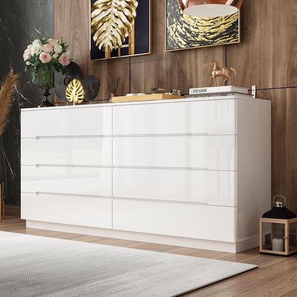 Dresser High Gloss White Handleless Design Sleek Modern Storage