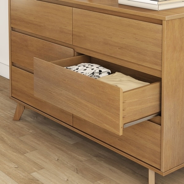 Dresser Honey Oak Finish Handleless Drawers Tapered Legs Mid Century